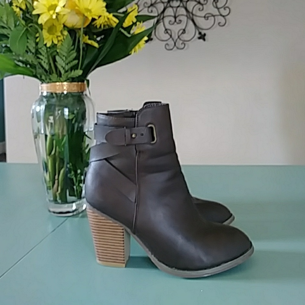Brown leather zip up booties